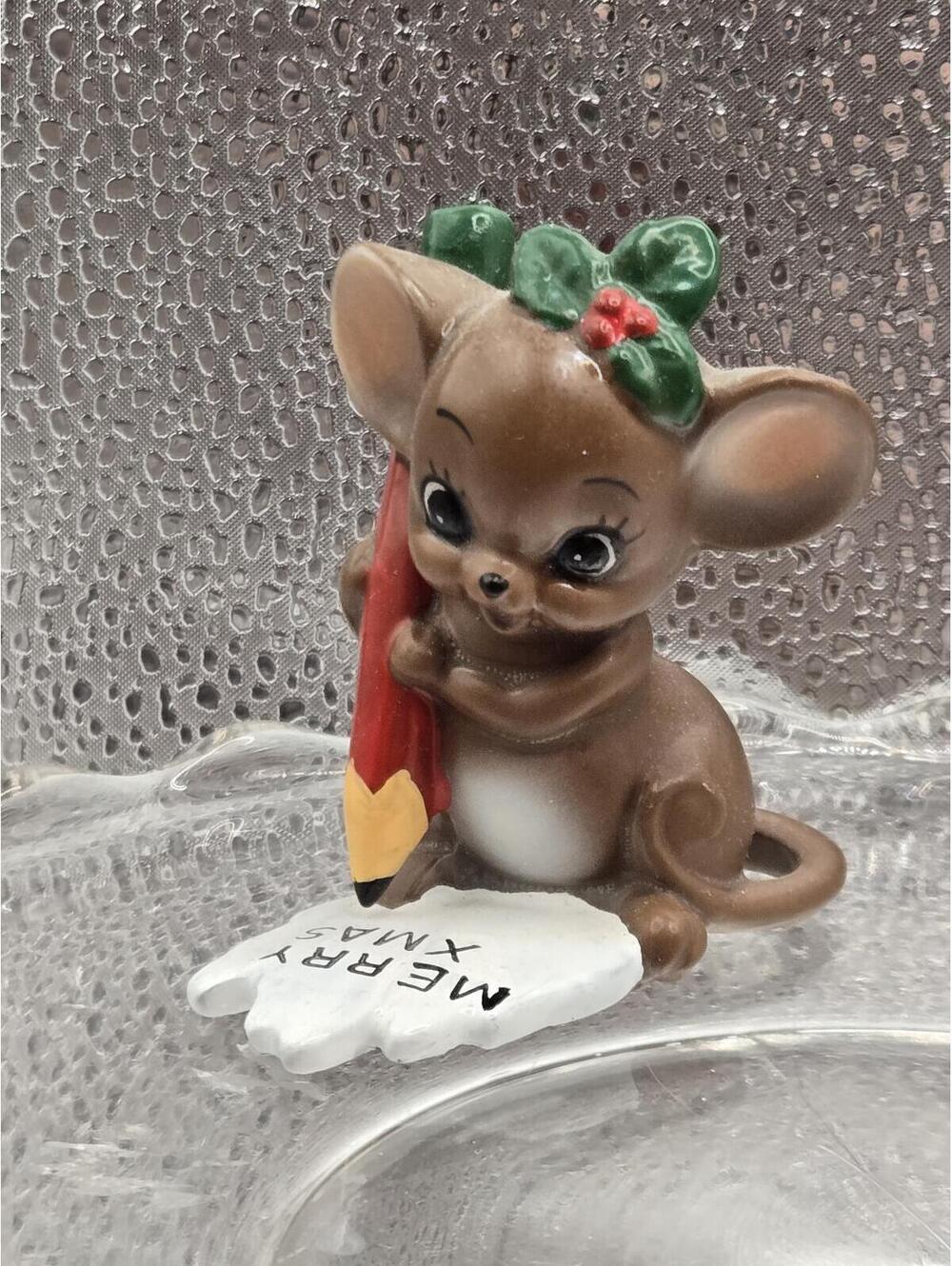 Josef Originals 3" Mouse Big Eyes Merry X'mas Christmas Figure Vintage